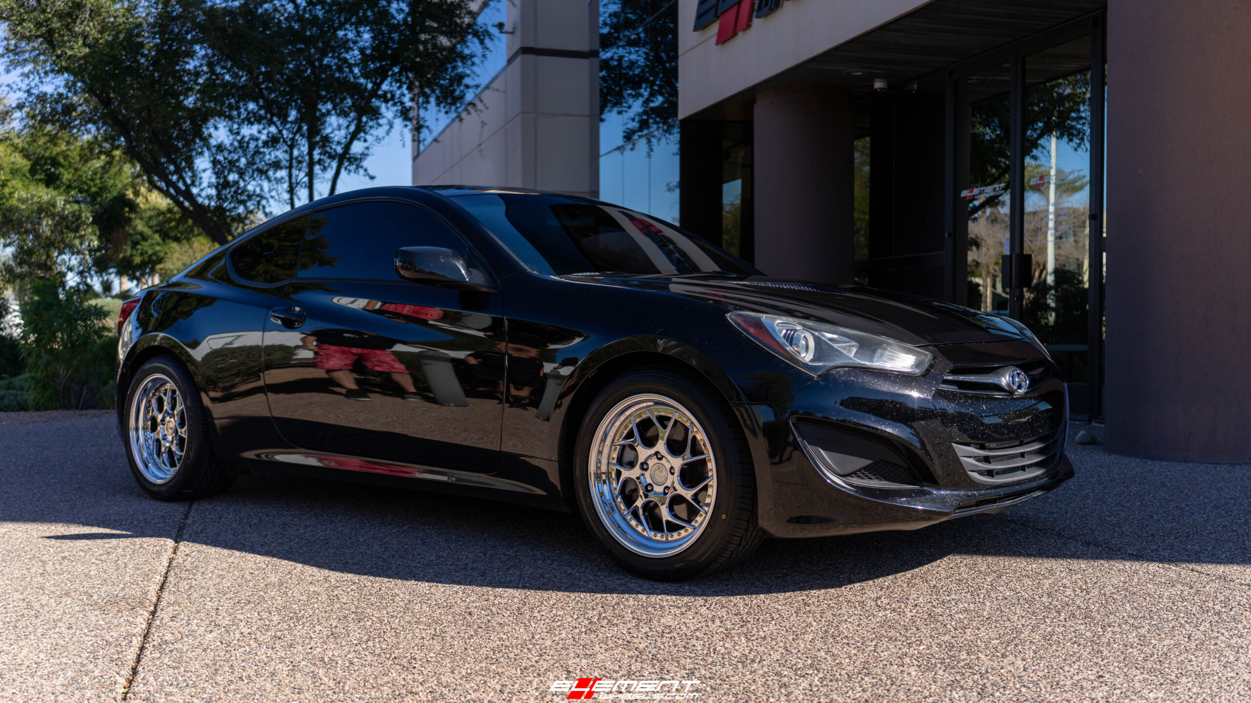 Staggered 18 Inch Aodhan DS01 Vacuum Chrome W/ Gold Rivets on a 2013 Hyundai Genesis Coupe