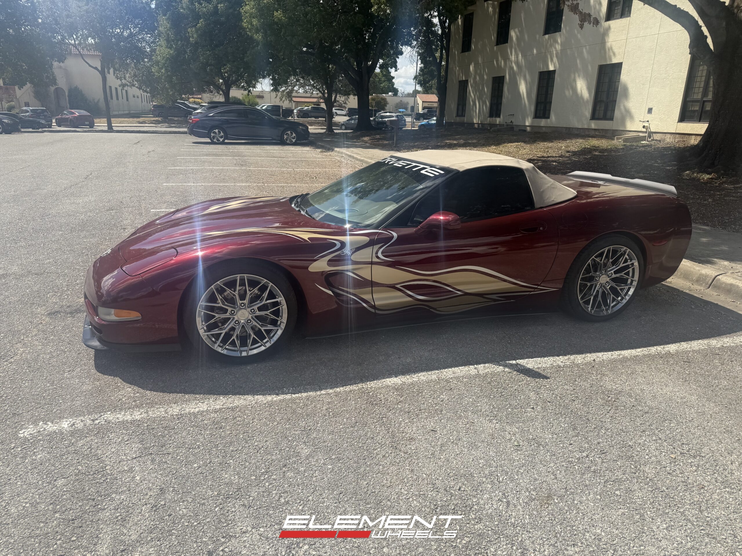 Staggered Set 19/20 inch Variant Maxim in Chrome Powdercoat on a 2003 Chevrolet Corvette C5