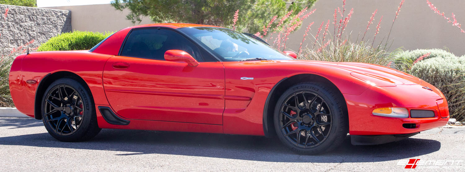 Staggered 19 Inch MRR FS01 in Gloss Black on a 2004 Chevrolet Corvette C5 Z06