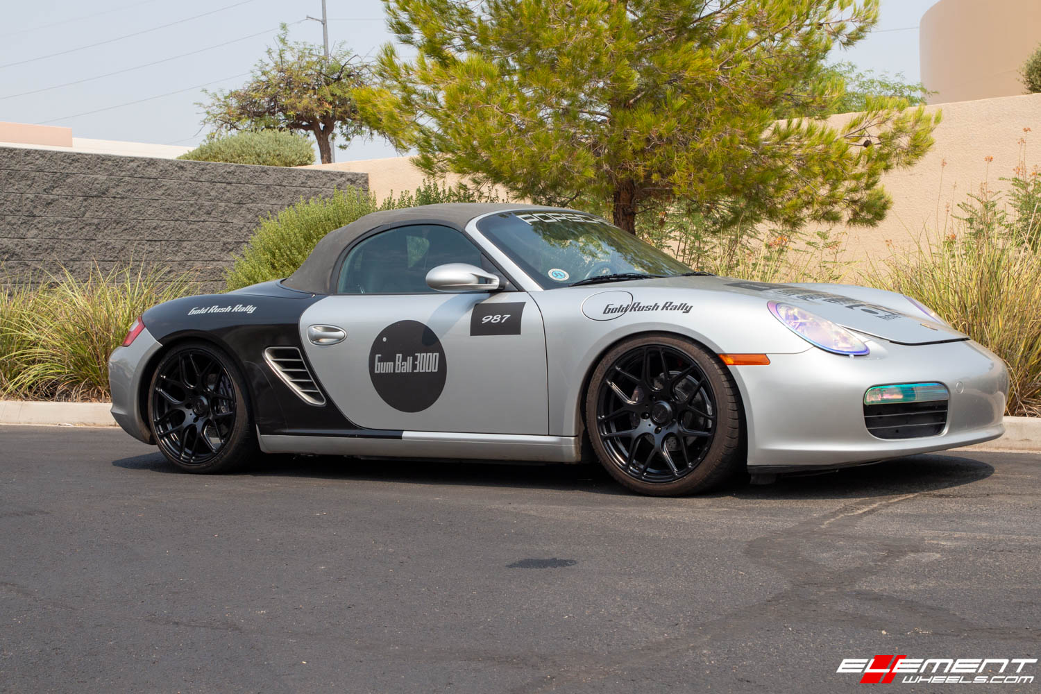 Staggered 19 Inch MRR FS01 in Matte Black on a 2006 Porsche Boxster 987