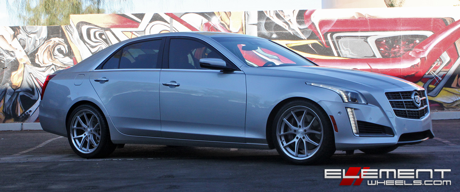 19 in staggered Ferrada FR2 Machine Silver W/ Chrome Lip on a 2014 Cadillac CTS Sedan V-Sport w/ Specs