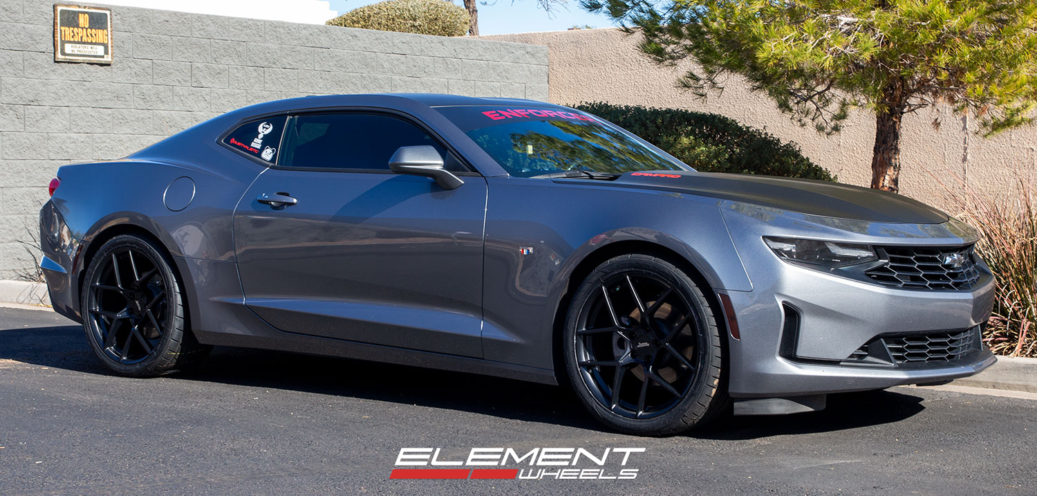 20 inch Staggered American Racing AR924 Crossfire Satin Black on a 2019 Chevrolet Camaro 2LT