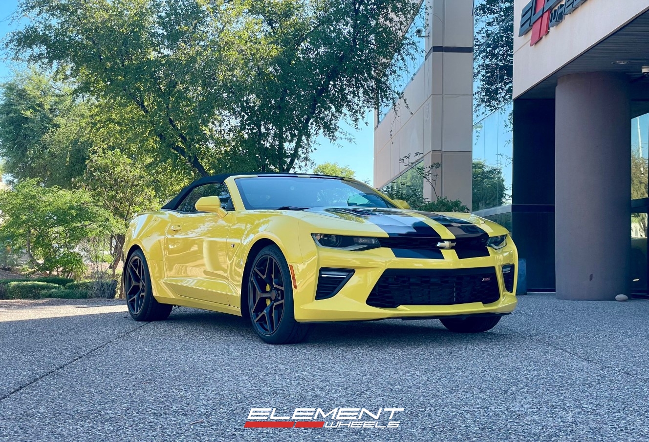 20 inch Staggered Factory Reproduction FR27F in Satin Black on a 2017 Chevrolet Camaro SS